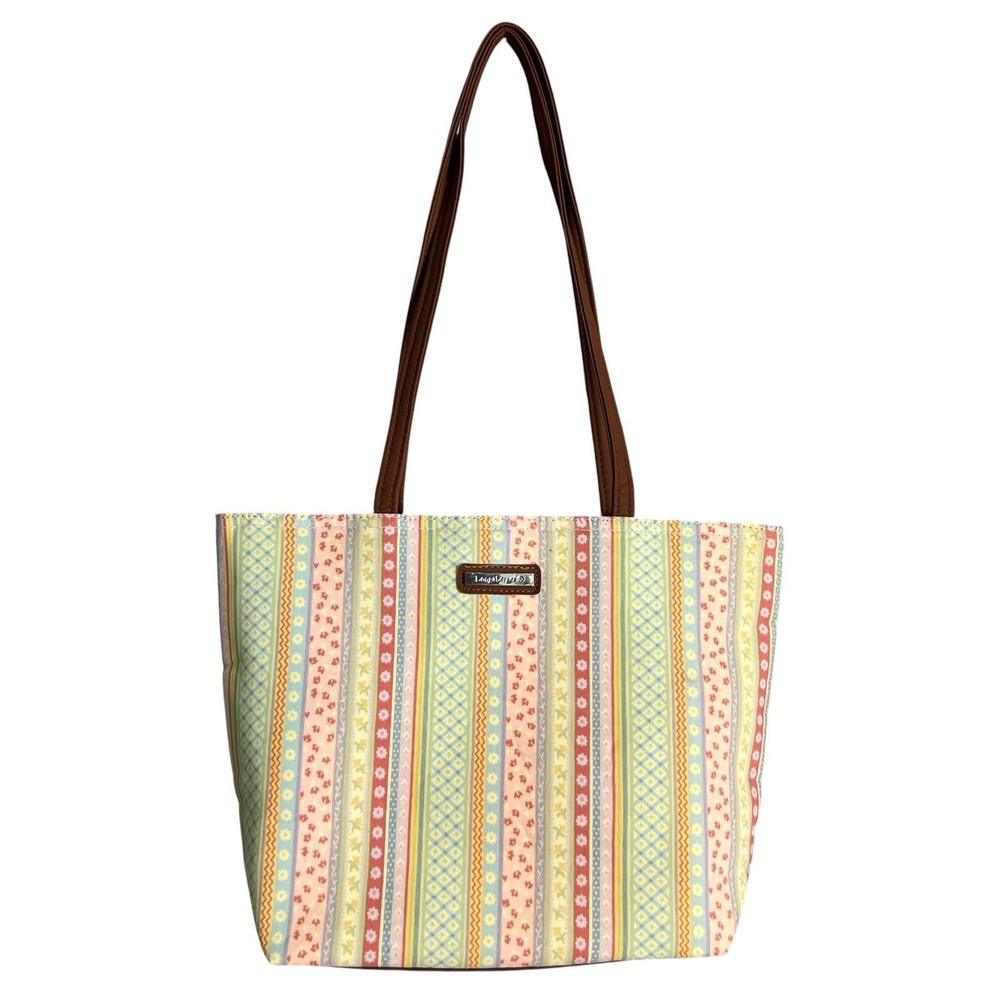 Longaberger Floral Striped Flowers Purse Handbag Small Tote Bag